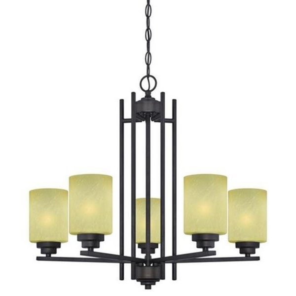 Westinghouse Westinghouse 63443B Ewing Five Light Indoor Chandelier; Oil Rubbed Bronze with Amber Harvest Glass 63443B